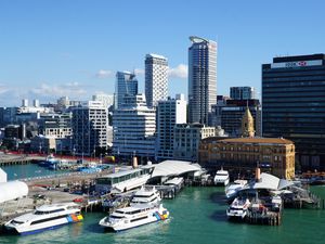 Preview wallpaper city, buildings, architecture, pier, boats, aerial view