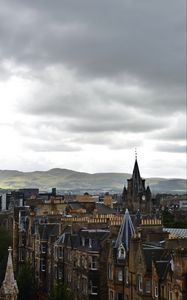 Preview wallpaper city, buildings, architecture, mountains, aerial view