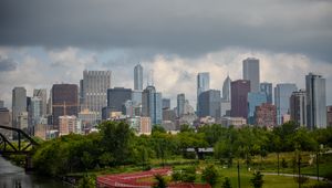 Preview wallpaper city, buildings, architecture, park, trees