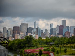 Preview wallpaper city, buildings, architecture, park, trees