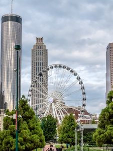 Preview wallpaper city, buildings, architecture, ferris wheel, attraction