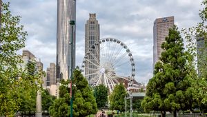 Preview wallpaper city, buildings, architecture, ferris wheel, attraction