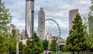 Preview wallpaper city, buildings, architecture, ferris wheel, attraction