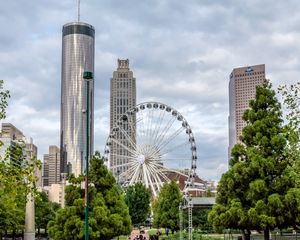 Preview wallpaper city, buildings, architecture, ferris wheel, attraction