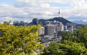 Preview wallpaper city, buildings, architecture, trees, cityscape, aerial view