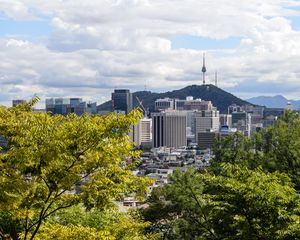 Preview wallpaper city, buildings, architecture, trees, cityscape, aerial view