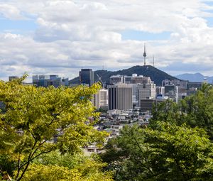 Preview wallpaper city, buildings, architecture, trees, cityscape, aerial view