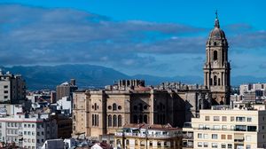 Preview wallpaper city, buildings, architecture, aerial view, malaga, spain