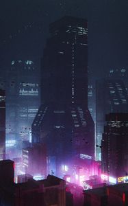 Preview wallpaper city, buildings, backlight, night, purple