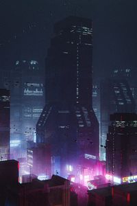 Preview wallpaper city, buildings, backlight, night, purple