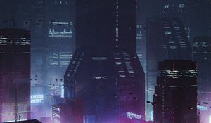 Preview wallpaper city, buildings, backlight, night, purple