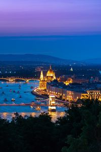 Preview wallpaper city, buildings, backlight, water, twilight, aerial view