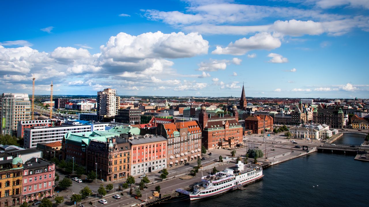 Wallpaper city, buildings, boat, river, architecture