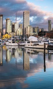 Preview wallpaper city, buildings, boats, yachts, pier, water