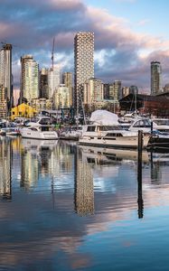 Preview wallpaper city, buildings, boats, yachts, pier, water