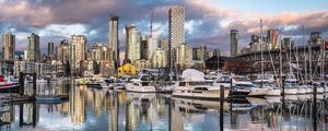 Preview wallpaper city, buildings, boats, yachts, pier, water