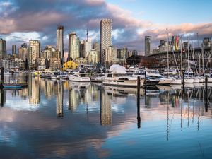 Preview wallpaper city, buildings, boats, yachts, pier, water