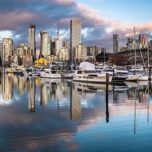 Preview wallpaper city, buildings, boats, yachts, pier, water