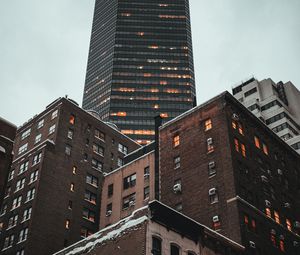 Preview wallpaper city, buildings, bottom view, architecture