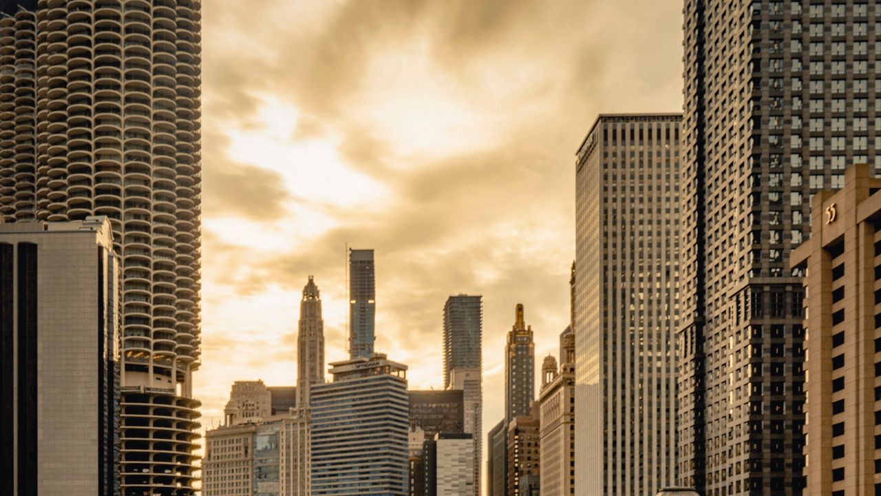 Wallpaper city, buildings, bridge, river