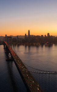 Preview wallpaper city, buildings, bridge, evening, water