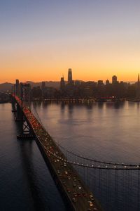 Preview wallpaper city, buildings, bridge, evening, water