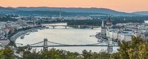 Preview wallpaper city, buildings, bridge, trees, river