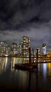 Preview wallpaper city, buildings, bridge, night, lights