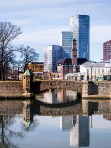 Preview wallpaper city, buildings, bridge, river, embankment, architecture