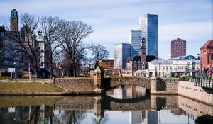 Preview wallpaper city, buildings, bridge, river, embankment, architecture