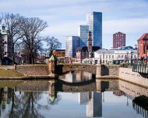 Preview wallpaper city, buildings, bridge, river, embankment, architecture