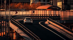 Preview wallpaper city, buildings, bridge, road, car