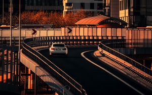 Preview wallpaper city, buildings, bridge, road, car