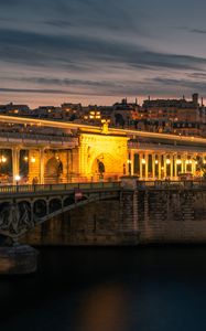 Preview wallpaper city, buildings, bridge, architecture, backlighting, twilight