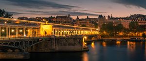 Preview wallpaper city, buildings, bridge, architecture, backlighting, twilight