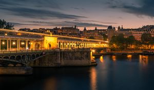 Preview wallpaper city, buildings, bridge, architecture, backlighting, twilight