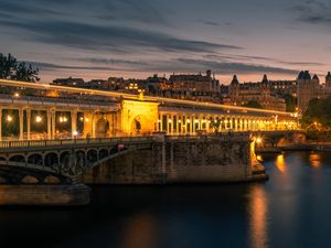 Preview wallpaper city, buildings, bridge, architecture, backlighting, twilight