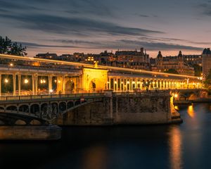 Preview wallpaper city, buildings, bridge, architecture, backlighting, twilight