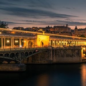 Preview wallpaper city, buildings, bridge, architecture, backlighting, twilight