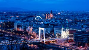 Preview wallpaper city, buildings, bridge, architecture, twilight, aerial view