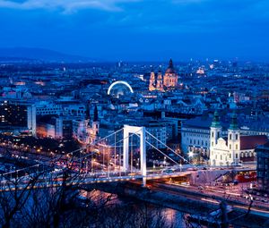 Preview wallpaper city, buildings, bridge, architecture, twilight, aerial view