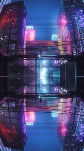 Preview wallpaper city, buildings, bridge, reflection, purple, dark