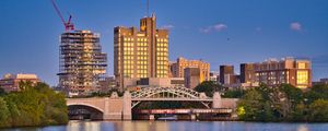 Preview wallpaper city, buildings, bridge, water, pier