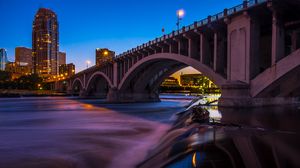 Preview wallpaper city, buildings, bridge, architecture, water, twilight