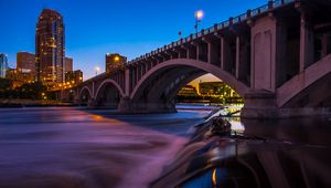 Preview wallpaper city, buildings, bridge, architecture, water, twilight