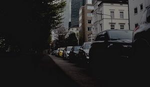Preview wallpaper city, buildings, cars, parking, road