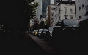 Preview wallpaper city, buildings, cars, parking, road