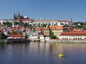 Preview wallpaper city, buildings, castle, architecture, pier, water