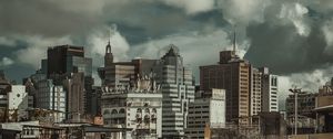 Preview wallpaper city, buildings, clouds, aerial view, overview