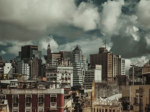 Preview wallpaper city, buildings, clouds, aerial view, overview